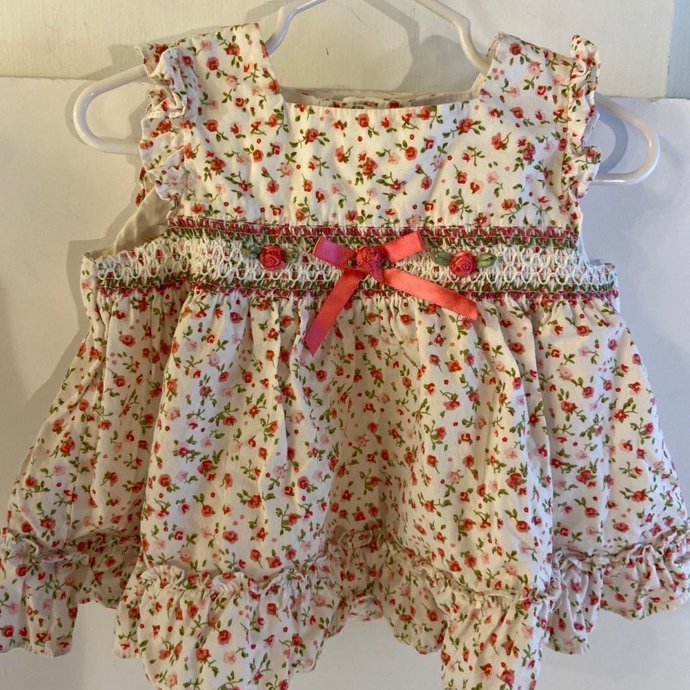 Rare edition baby dress white pink flowers bloomer 24m‎